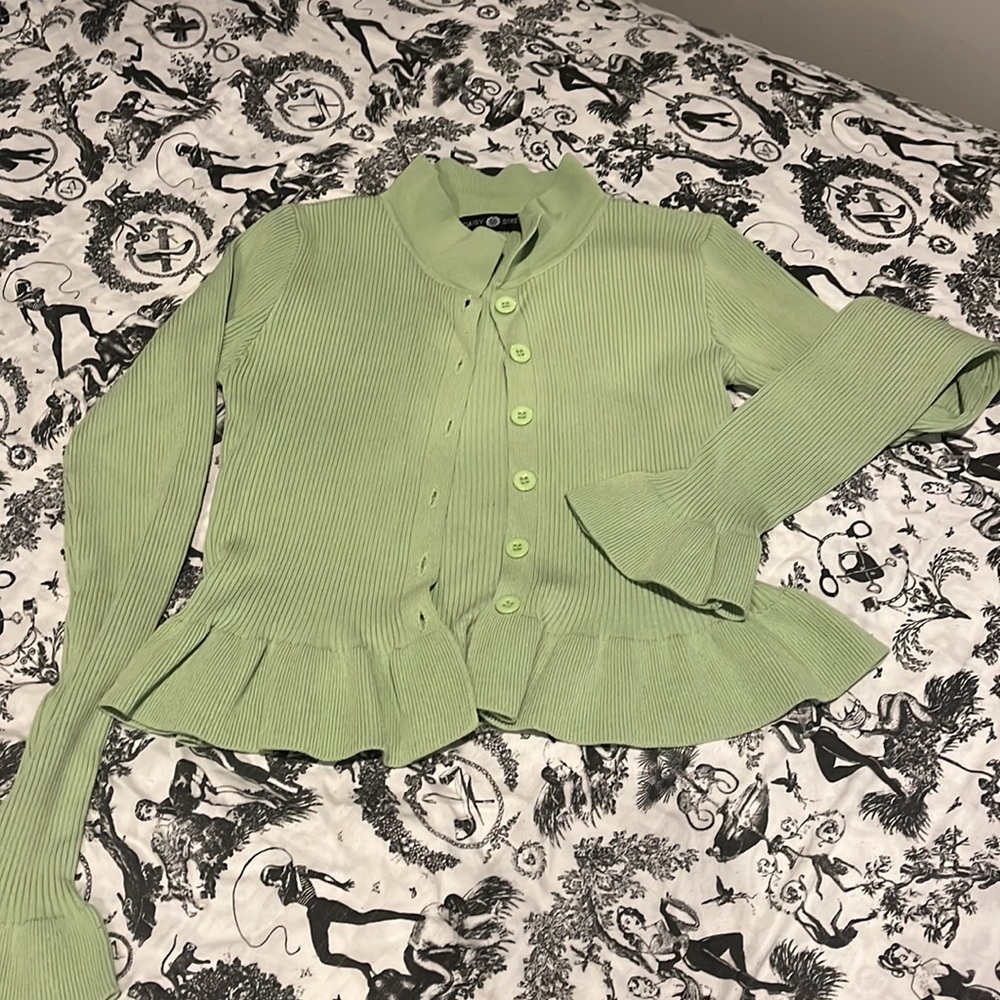 Dolls Kill Green Cropped Cardigan/Shirt